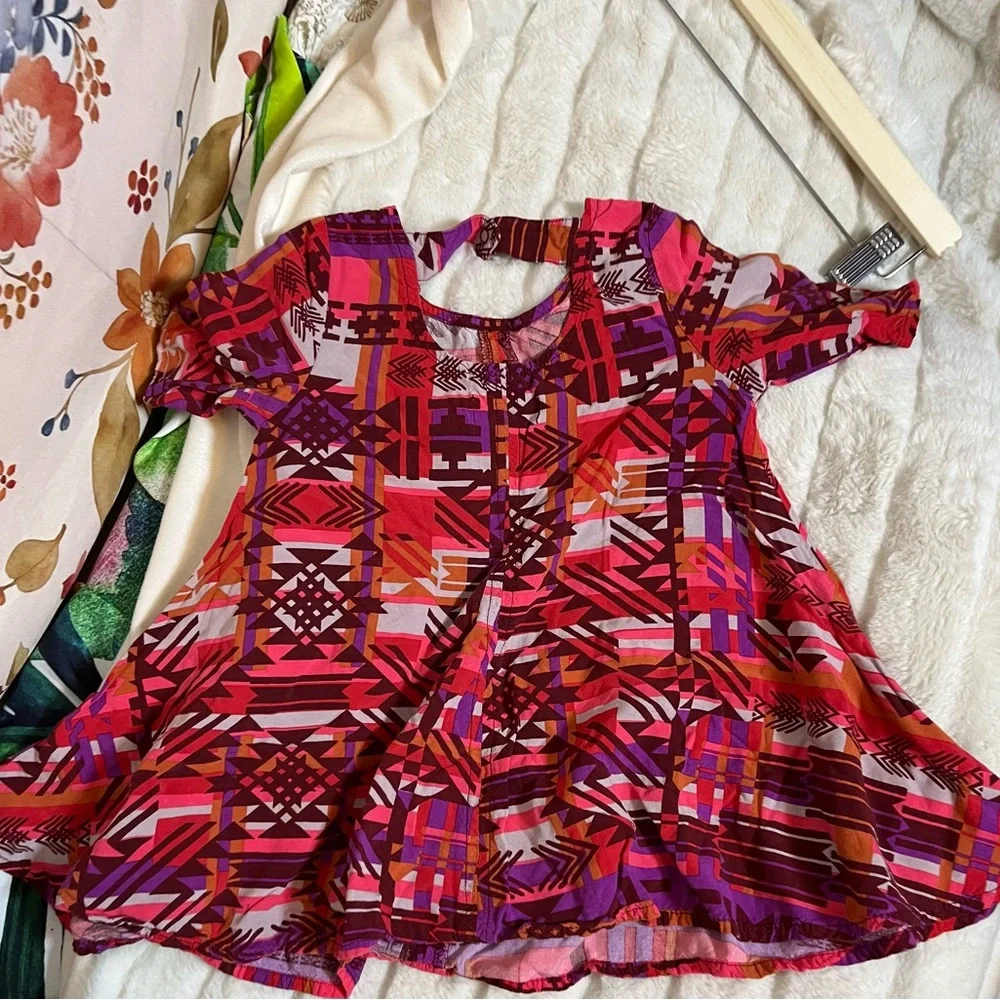 Old Navy 3T Girls Orange Purple Tribal Abstract Tunic Dress Spring Fall Casual